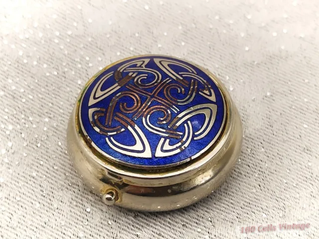 Blue Celtic Knot Cloisonné Vintage Trinket/Pill/Snuff Box-4cm