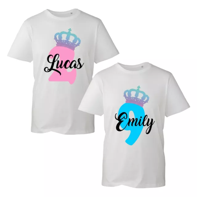 Personalised Boys Girls Birthday Age Name T-Shirt, Crown Kids Unisex Tee Top