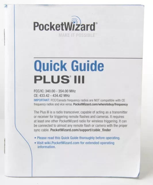 PocketWizard Plus III Transceiver Manual/Quick Guide Multi Language