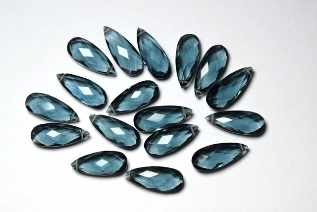 London Blue Quartz Faceted Almond shape 30x9 mm Side Drill Beads 18 Pieces