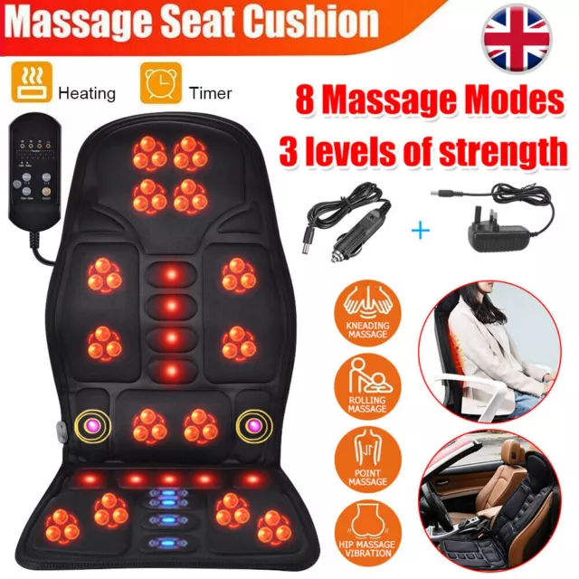 8 Mode Massage Cushion Full Back Car Chair Seat Pad Mat Neck Heating Massager UK