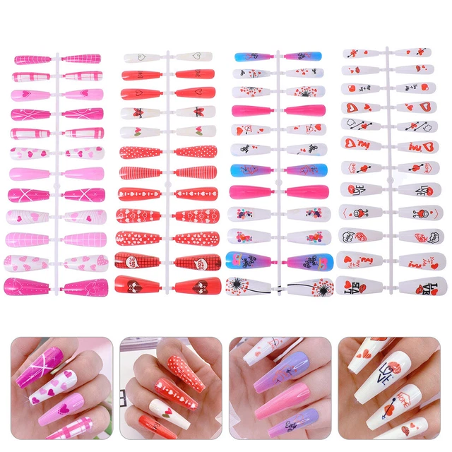 4 juegos de uñas postizas amor manicura decoración artística puntas de uñas para mujer