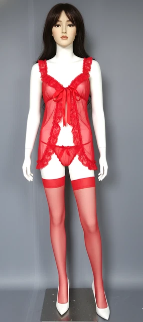 Nuisette En Dentelle Très Sexy + String En Vinyle - Taille S, Noir, Neuf Sans étiquette