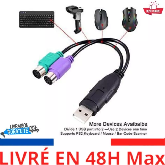 Câble USB Mâle Vers PS/2 Femelle Câble Adaptateur Convertisseur clavier souris U