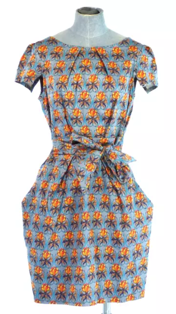 Closet London Dress Tulip Floral Batik Print Y2K Cap Sleeve Tie Up Belt UK 12