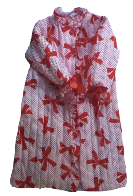 Vintage Baby Girl Quilted Bathrobe Red White Polka Dot Bows Holiday Robe SWEET!