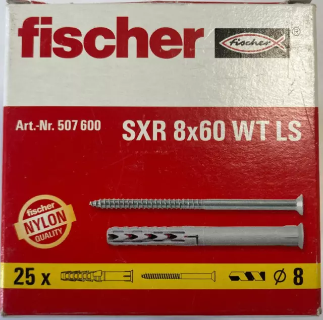 Fischer Langschaft / Rahmendübel SXR WT LS mit Holzschraube 8x60 25 Stück NEU