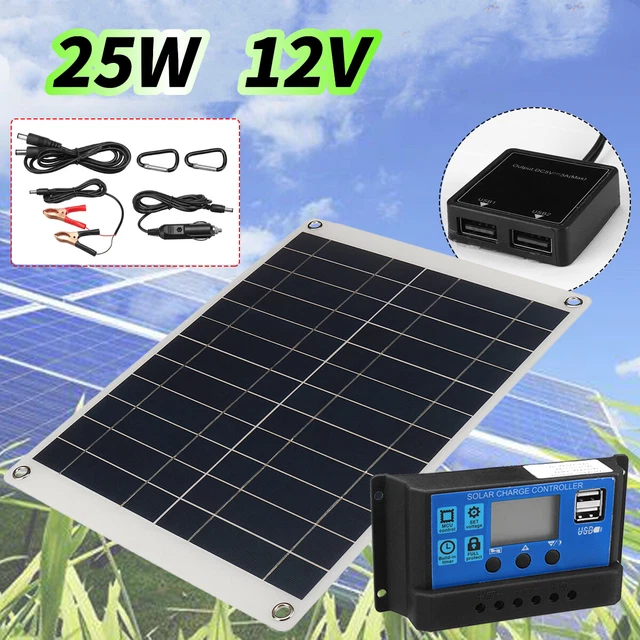 Kit de panneaux solaires 25 W chargeur de batterie 12V contrôleur 100A camping