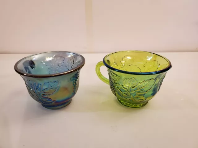 Punch Bowl Cups Indiana Glass Carnival Blue Or Green Harvest Vintage U Pic