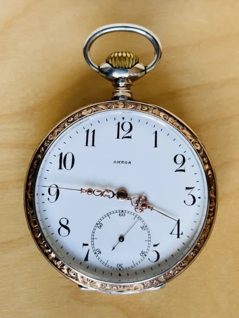 2T318 Antique Omega embedded enamel silver pocket watch