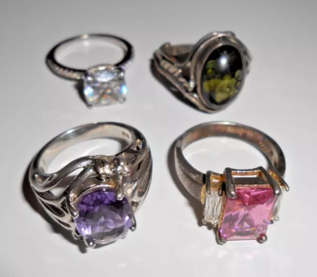 Estate Sterling Silver 4 Ring Lot 925 Jewelry Gemstones Not Scrap Mixed Gem B9