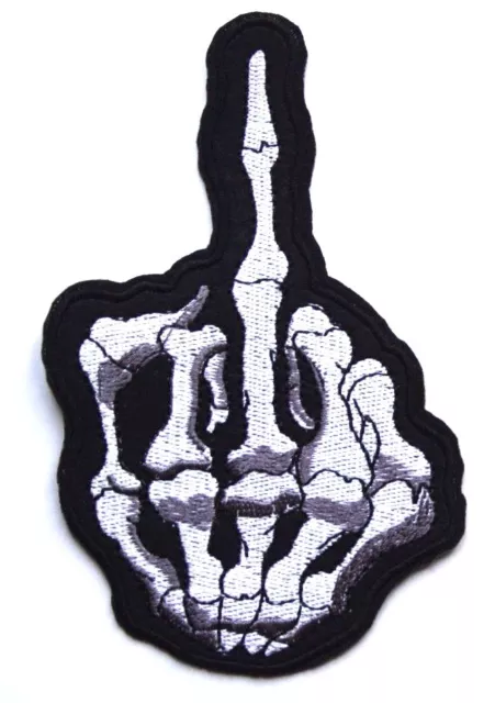 Middle Finger Patch Skeleton Embroidered Iron Sew On Badge Biker Punk halloween