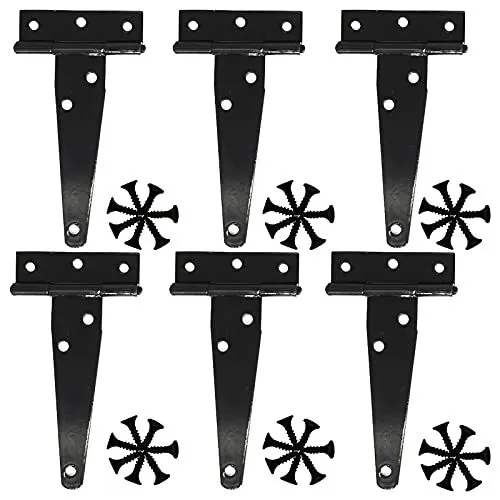 6Pack 4Inch Heavy Duty T-Strap Gate Hinges w/ Screws for Wood Fences Barn Doors