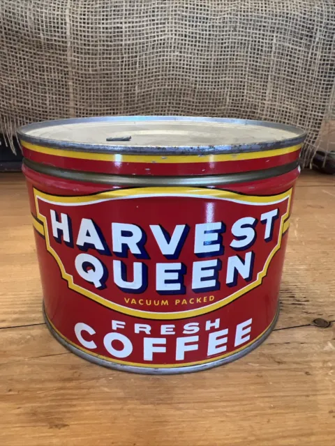 Vintage Harvest Queen 1 Lb Coffee Can Tin Key Wind Litho Advertising - Red Owl