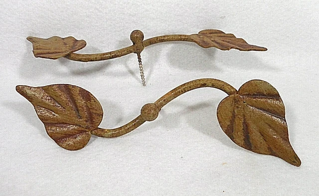 Vintage Set of Metal Curtain Tie Backs-Leaf Pattern