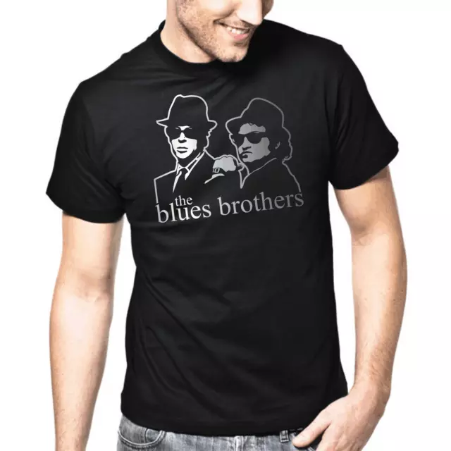 The Blues Brothers John Belushi Dan Aykroyd Kult Retro Argento Metallico T-Shirt