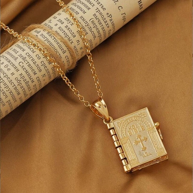 GOLD BIBLE PENDANT Jesus Christ God Cross Lords Prayer Chain Christian