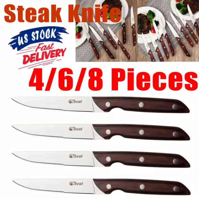 Kitchen Knife Set Knife Block Set，Wood grain Set of 8, Chef Knives, Bread  Knives, Steak Knives, Hammer process ，Stainless Steel Ergonomic Handle for
