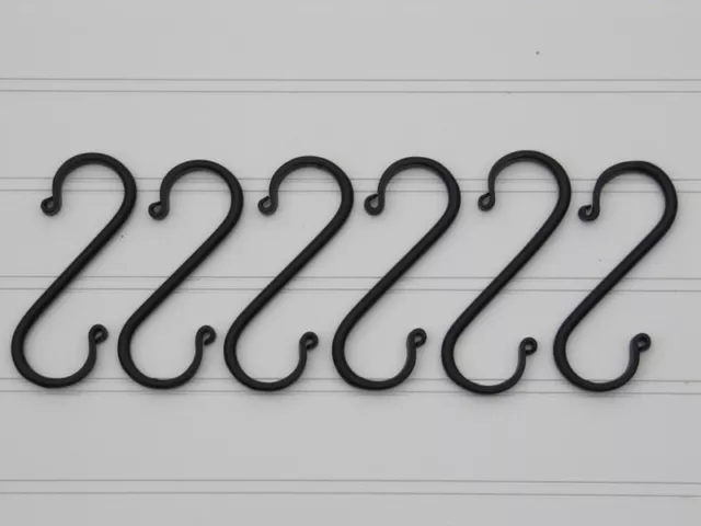 Medium S hooks - Amish forged black wrought iron - strong sturdy metal - set 6