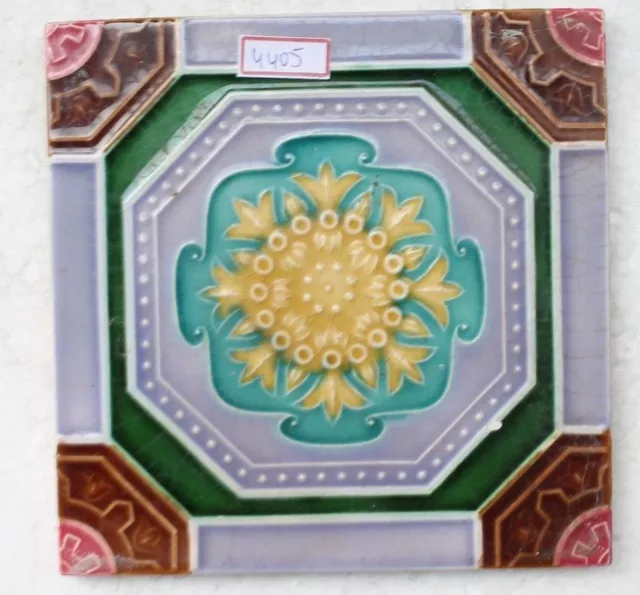 Vintage Tile Art Nouveau Majolica Yellow Flower Design Architecture Tile Nh4405