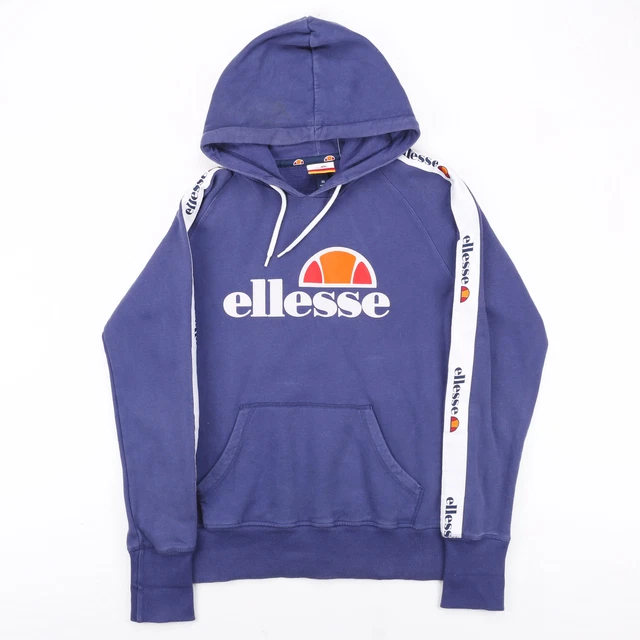 Felpa con cappuccio ELLESSE donna viola spellout pullover semplice grande logo M