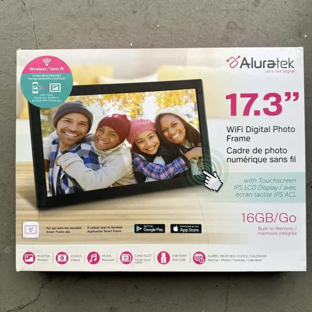 "Marco de imagen digital WiFi Aluratek 17,5" pantalla táctil IPS LCD imagen digital...