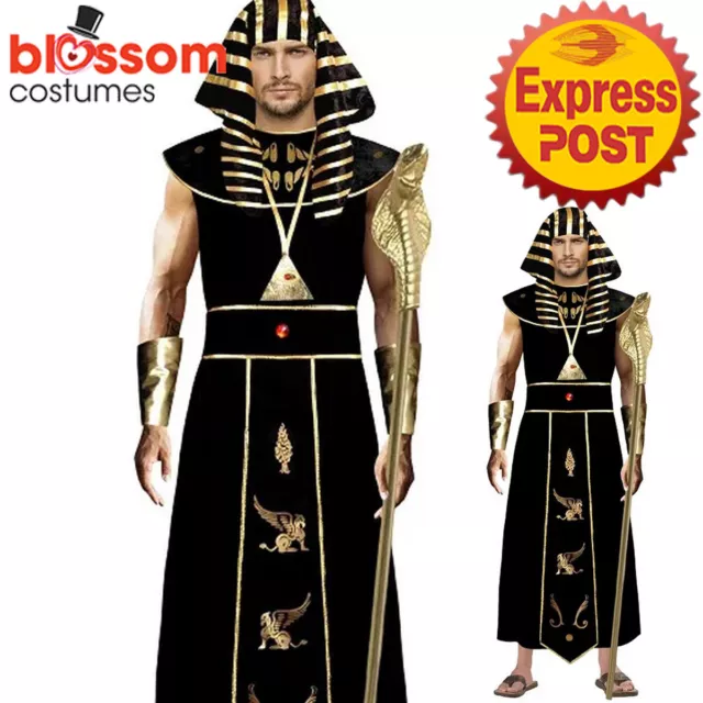 CA1456 Black Pharaoh Ancient Egyptian Tunic Roman Mens King Dress Up Costume