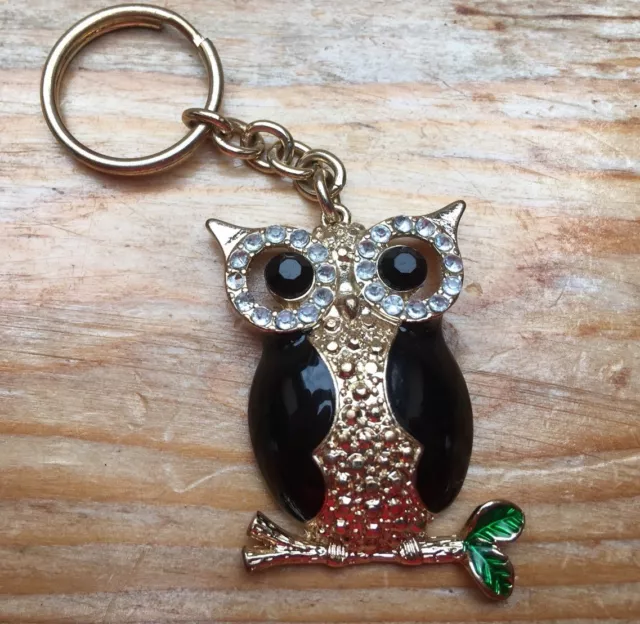 Enamel & Rhinestone Set  Novelty Owl Keyring/Metal/Sparkly/Key Ring Or Bag Charm