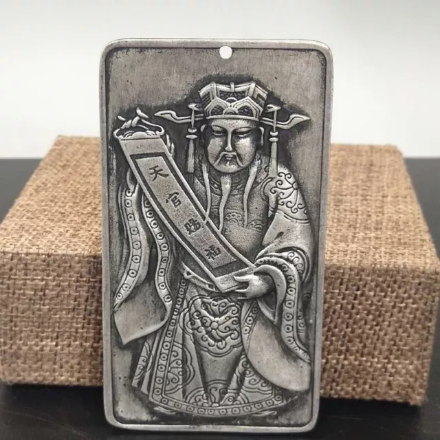 Old Chinese tibet silver handcarved God of Wealth Buddha Pendant waist tag