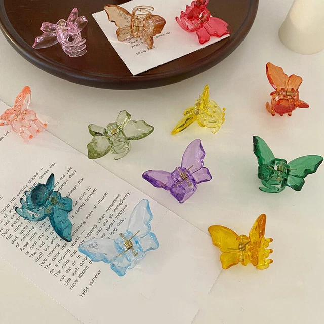 Women Girls Mini Butterfly Hair Clip Claw Barrettes Transparent Colorful Hairpin