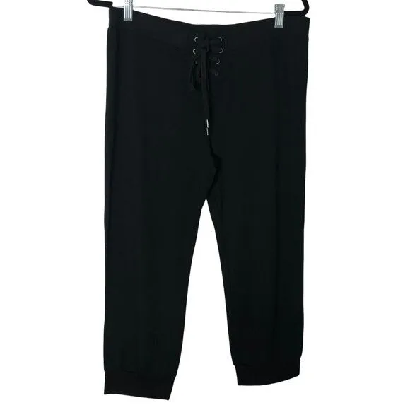 David Lerner Cropped Lace-Up Jogger Track Pants in Black Women’s Size Large