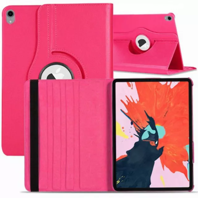 Leather Flip Rotating Portfolio Stand Case for iPad Pro 11" 2018 HOT PINK