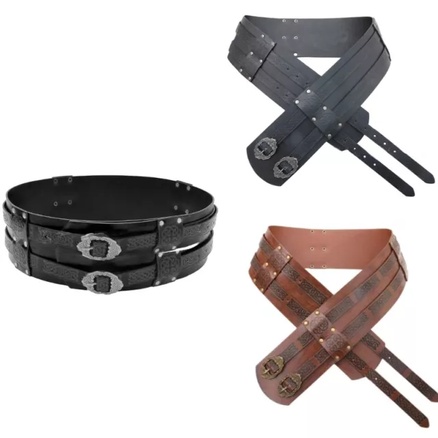 COSPLAY EMBOSSED BELT Wide Belt Medieval Brown Waistband for ...