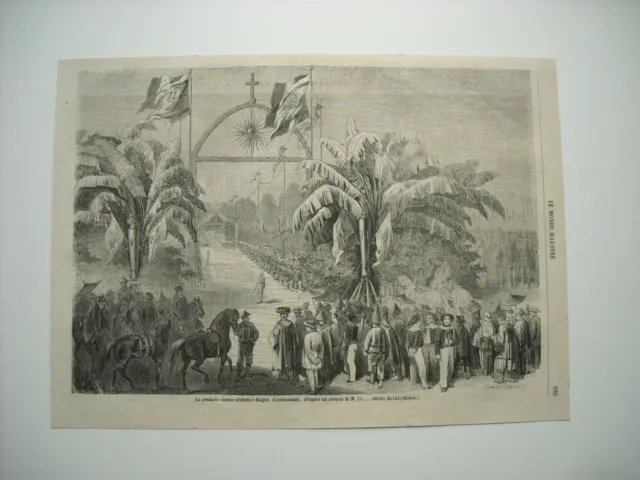 1861 Engraving. Cochinchine. The 1St Celebrated Mass In Saigon.