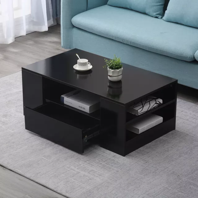 LED Modern Coffee Table W/Drawer High Gloss Side End Table Living Room Furniture