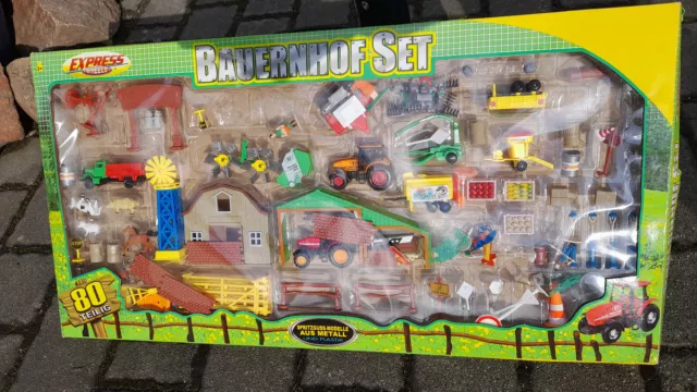 Bauernhof Set Tiere,  Maschinen, Gebäude Spritzguss aus Metall und Plaste