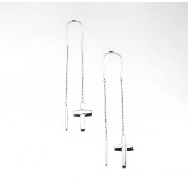 Boucles D’oreilles Pendantes Croix Argent Massif 925 Rhodié – Bijou Poinçonné Dormeuses