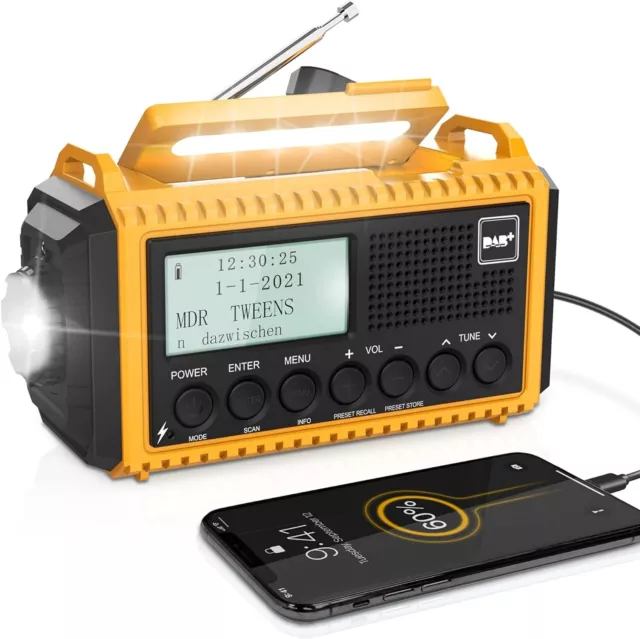 Radio Numérique Dab+/Dab/FM, Radio Solaire Portable avec Manivelle, 5000mAh Batt