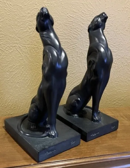 Vintage Minimalist Black Panther Bookends Statues Modern Austin Sculptures