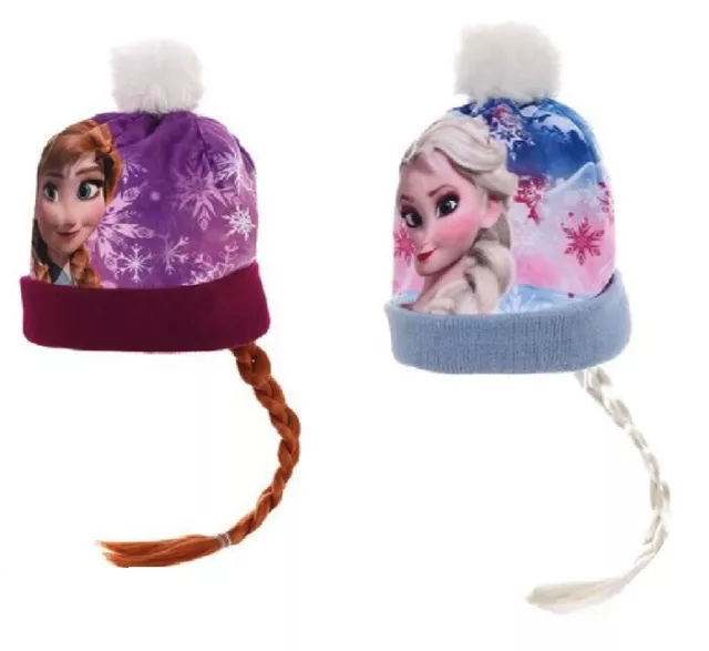 Kinder Mütze Disney Wintermütze Mädchen Anna Elsa Eiskönigin Frozen Bommelmütze