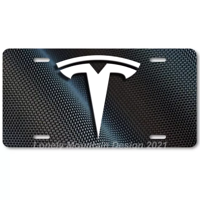 Tesla Logo Inspired Art White on Carbon FLAT Aluminum Novelty License Tag Plate