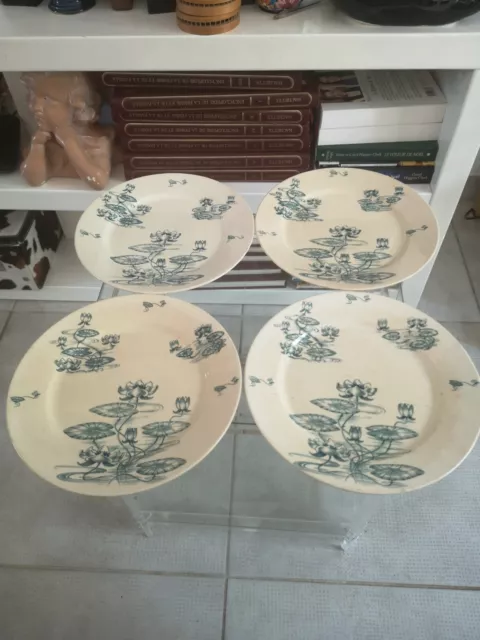 4 Assiettes Anciennes Plates  Digoin Sarreguemines U&C Nénuphars/ Terre De Fer