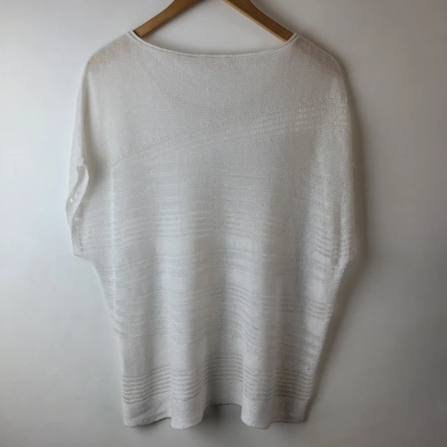 Eileen Fisher Damen Größe M weiß Bio Leinen offenes Strick Oberteil Freizeit Entspannen Sommer 2