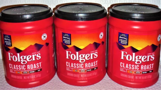Folgers Classic Medium Roast Ground Coffee Lot of 1 to 4 (9.6 Oz / 272 g) Each *