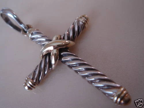 $625 David Yurman 14K Gold,Ss Large Cross Pendant $625