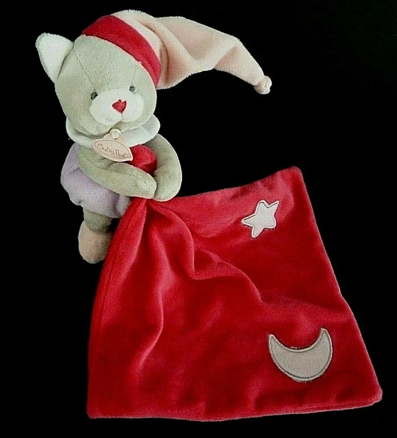 *.DOUDOU PELUCHE BABY NAT CHAT MOUCHOIR LUMINESCENT rose rouge mauve gris NEUF*