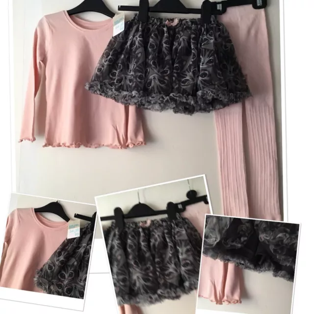 H&M girls party tulle bunny skirt exc u & new prk top & new M&S  tights 2-3 Yrs