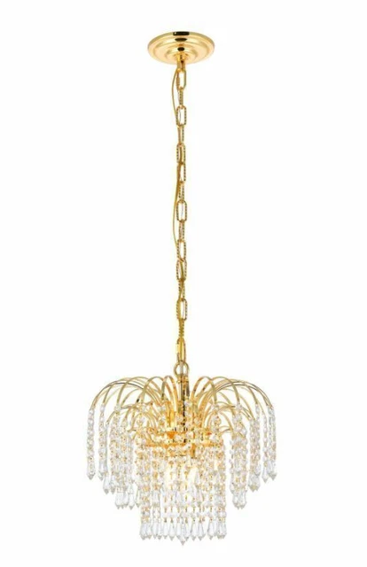 Gold Pendant Crystal 4 Light Fixture Bathroom or Kitchen Island Chandelier 14 in