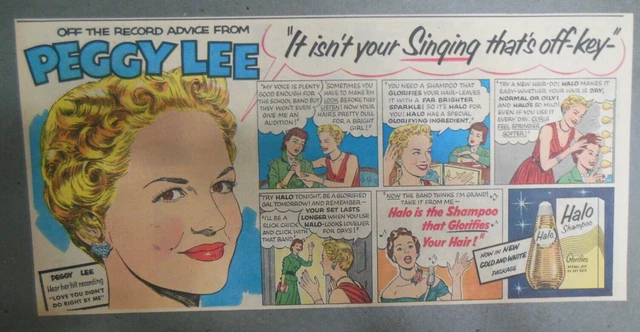 HALO SHAMPOO AD: Singer Peggy Lee from 1950's Size: 7 x 15 inches £23. ...