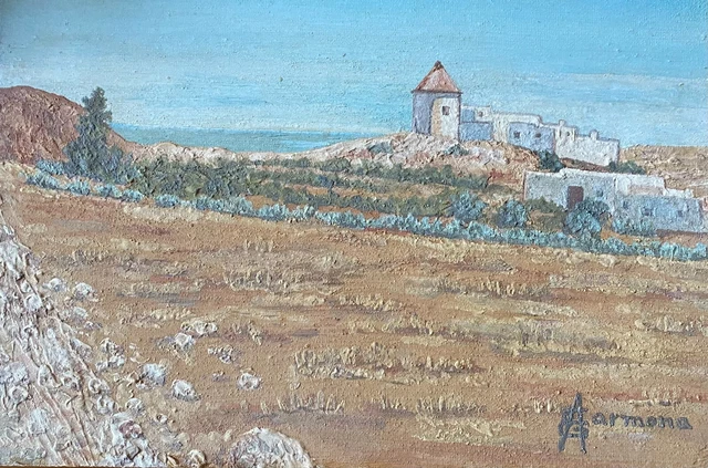 Cuadro Antiguo Pintado A Mano Molino Junto El Mar Aquitienesloquebuscas.com Alme